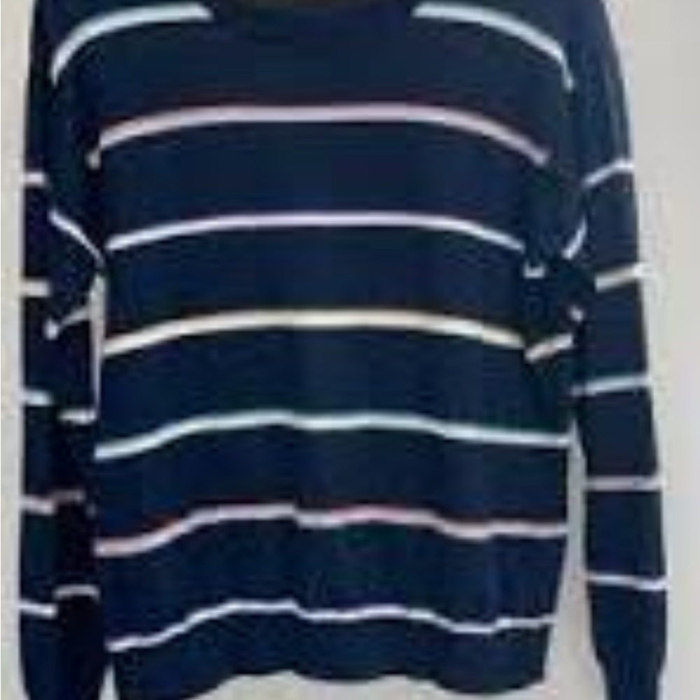 Splendid Collection crew neck sweater, navy with multi-color stripes, SizeXS
